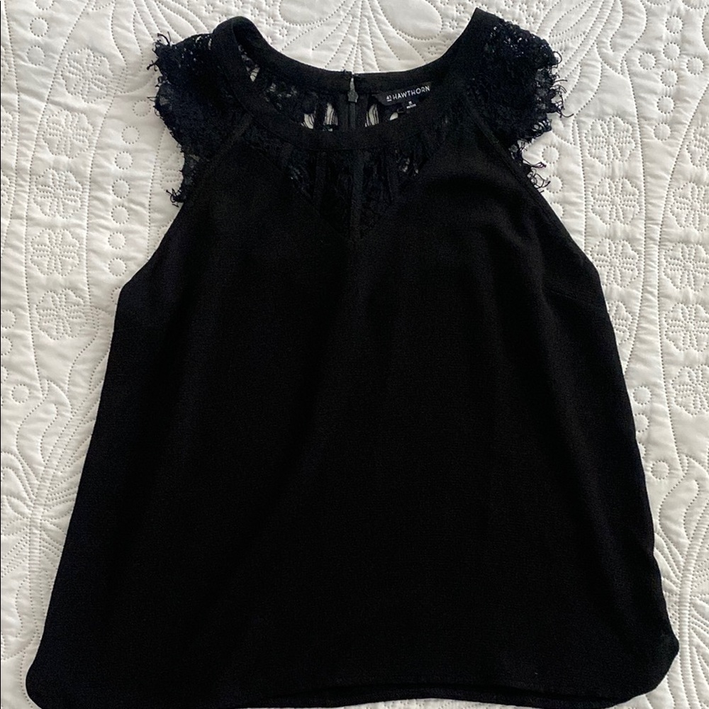Gibson Black Sleeveless Blouse with Lace Detail